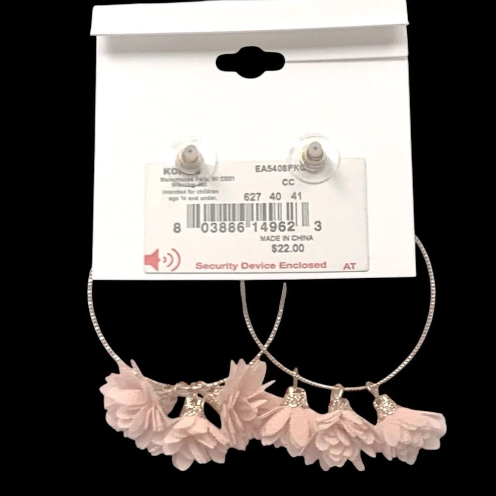 LC Lauren Conrad Gold Hoop Earrings with Pink Floral Accents NWT